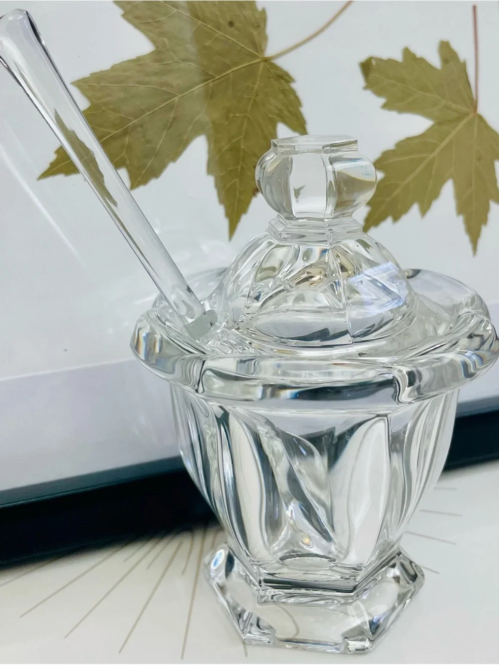 Baccarat Crystal “Harcourt Missouri Bretagne” Jam/ Condiment Jar W/ Lid & Spoon